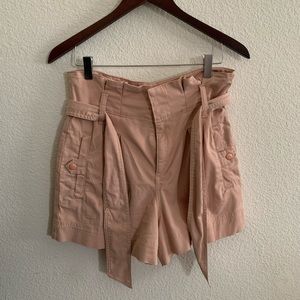 Topshop high waisted pink paper bag shorts